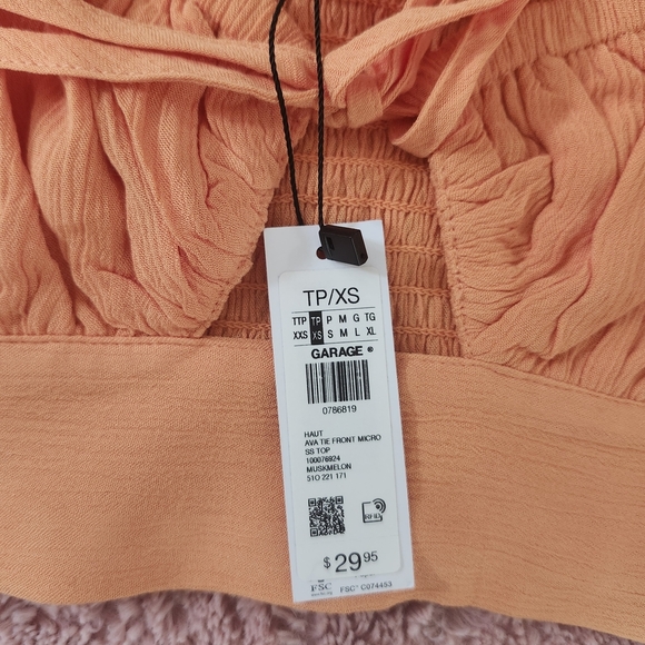 BNWT Garage XS Ava Tie Front Orange Short Sleeve Crop Top summer Sexy Y2k Casual - Picture 7 of 9
